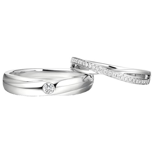 ANAZOZ Verlobungsring Weißgold Paar 9k, Ringe Mann und Frau Diamant Echtschmuck Partnerringe Größe 54 Set von ANAZOZ