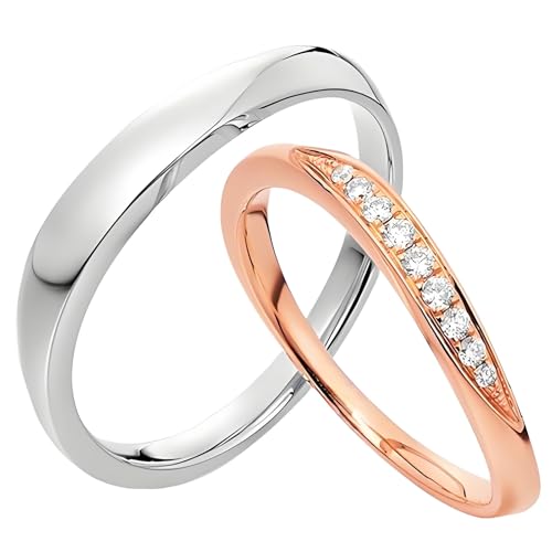 ANAZOZ Verlobungsring Weißgold Rosegold 9k, Paar Ringe Set Trauringe mit Diamant Echt Hochzeitringe Damen 52 und Herren 60 von ANAZOZ