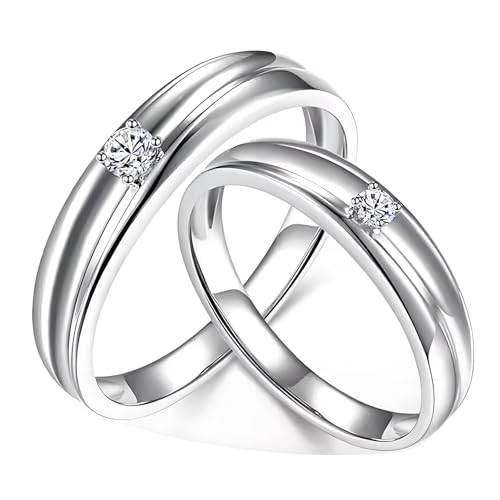 ANAZOZ Verlobungsring Weißgold Schlicht 750, Paar Ringe Mann und Frau Diamant Eheringe Größe 60 und 70 von ANAZOZ