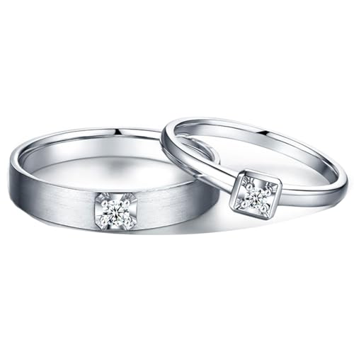 ANAZOZ Verlobungsring Weißgold Schlicht 9 karat, Eheringe Paarpreis für Sie und Ihn Diamant Echt Partnerringe Personalisiert von ANAZOZ
