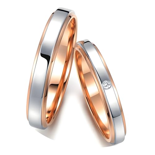 ANAZOZ Verlobungsringe Bicolor Weißgold 18k, Hochzeit Ringe Paar mit Diamant Trauringe Größe 62 und 57 von ANAZOZ