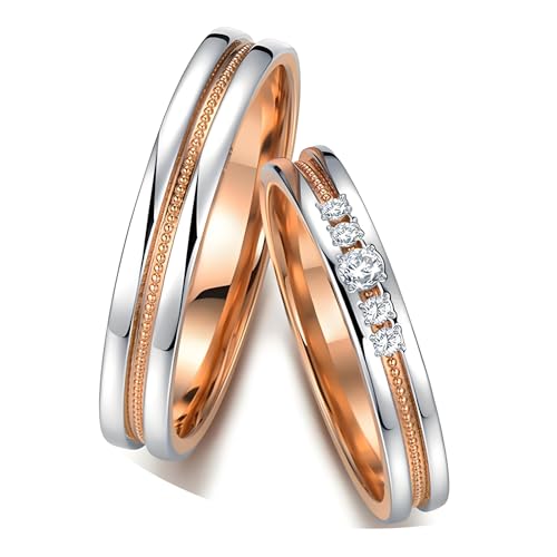 ANAZOZ Verlobungsringe Bicolor Weißgold 9k, Hochzeitringset Paar mit Diamant Echt Partnerringe Größe 52 und 67 von ANAZOZ