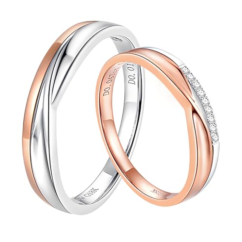ANAZOZ Verlobungsringe Echt Gold Bicolor 18k, Ringe Paare 2 Set Trauringe mit Diamant Eheringe Personalisierbar von ANAZOZ