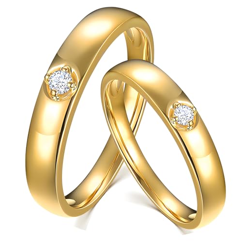 ANAZOZ Verlobungsringe In Gold 9k, Trauringe Paar für Sie und Ihn Moissanite Eheringe Größe 52 und 70 von ANAZOZ