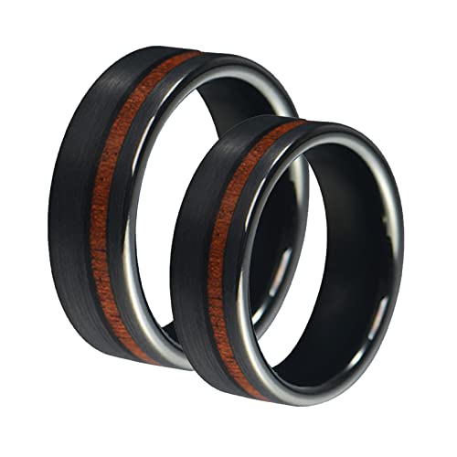 ANAZOZ Wolfram Ring Verlobung Paar Gravur, Personalisierte Ringe Paare Trauringe gr.52 und gr 65 Schwarzer Ring Breit 8mm mit Holz von ANAZOZ