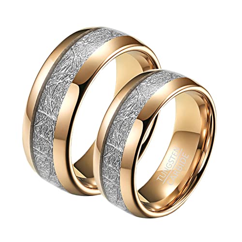 ANAZOZ Wolfram Ring Verlobung Paar Gravur, Ringe Partnerringe mit Gravur Damen gr.57 und Herren gr.67 8mm Rose Gold Ring Inlay Metalldraht von ANAZOZ