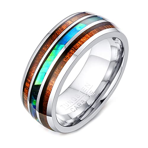 ANAZOZ Wolfram Ringe Herren, Herren Ring Groß Modeschmuck Größe 57 (18.1) Holz- und Muschelring Breite 8mm von ANAZOZ