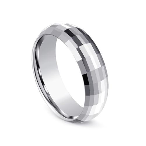 ANAZOZ Wolfram Ringe Herren, Ring mit Gravur Damen Eheringe Größe 62 (19.7) Silberner Ring mit Mehreren Facetten Breit 6 mm von ANAZOZ