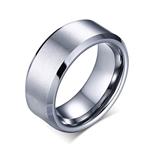 ANAZOZ Wolfram Ringe Herren, Ringe Mit Gravur Für Frauen Verlobungsring größe 65 Gebürsteter Silberring Breit 8mm von ANAZOZ