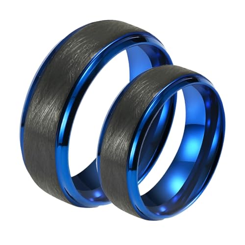 ANAZOZ Wolfram Ringe Paar, Trauringe Paarpreis Personalisierte Blauschwarzer Gebürsteter Ring Breit 8mm Frau 54 + Mann 62 von ANAZOZ