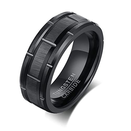 ANAZOZ Wolframringe Herren, Ring Mit Gravur Männer Eheringe größe 65 Schwarz Gebürsteter Ring Breit 8mm von ANAZOZ