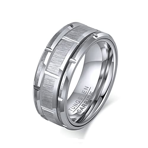 ANAZOZ Wolframringe Herren, Ringe Mit Gravur Für Männer Eheringe größe 67 Gebürsteter Silberring Breit 8mm von ANAZOZ