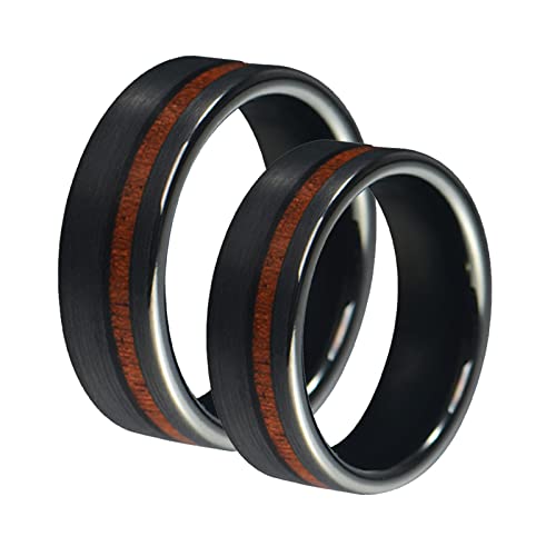 ANAZOZ Wolframringe für Trauung, Partnerringe mit Gravur Eheringe gr.54 und gr 60 Schwarzer Ring Breit 8mm mit Holz von ANAZOZ