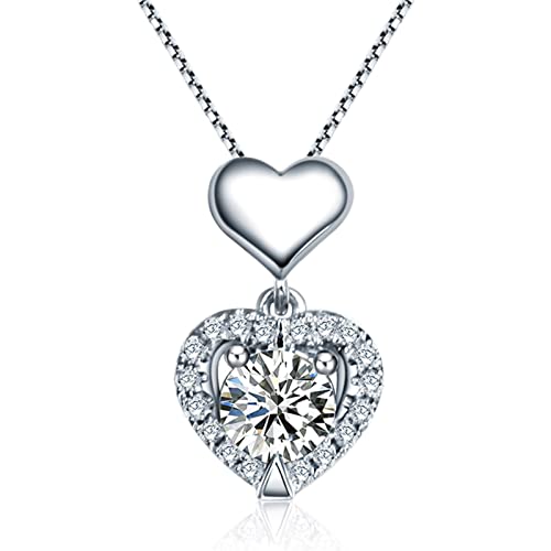 Damen Halskette Diamant, Halskette Damen Weißgold 750 Doppelherz mit Diamant 0,09 ct von ANAZOZ