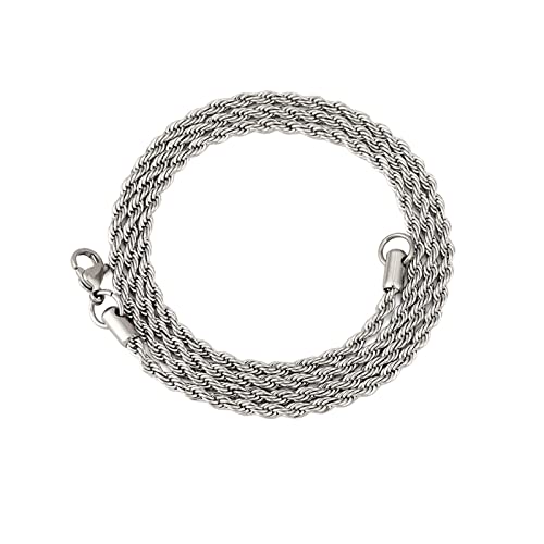 Edelstahl Kette Ohne Anhang 50 cm, Halskette für Männer Hip Hop Kordelkette 4mm Breit Silber von ANAZOZ