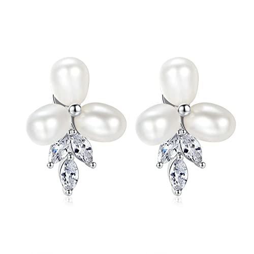 Ohrringe Hängend Lang Weißgold, Ohrstecker Vergoldet Mädchen Perlenohrringe mit Zirkonia - Ohrringe Damen Modern von ANAZOZ