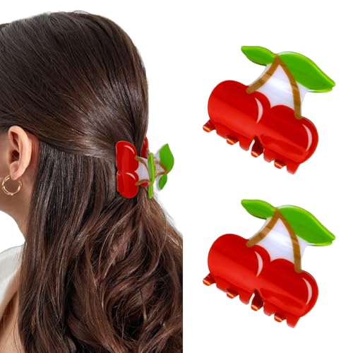 Niedliche kleine Haarklammern für Damen, Kirsch-Haarspange, rutschfest, starker Halt, Kirsch-Zubehör für Hochsteckfrisuren, 2 Stück von ANBALA
