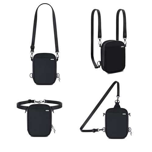 ANBEKO Kleine leicht zugängliche Umhängetasche, 6 Tragemöglichkeiten, Sling Geldbörse für Damen, Herren, Mädchen, Reisen, modische Mini-Bauchtasche, Schwarz, one_size, Basic von ANBEKO