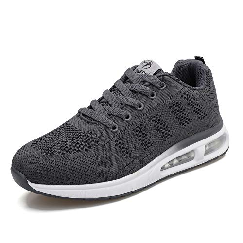 ANBIWANGLUO Damen Turnschuhe Atmungsaktiv Laufschuhe Leichtgewichts Sportschuhe Luftkissen Hallenschuhe Outdoor Fitnessschuhe Gym Schuhe Dunkelgrau 38 EU von ANBIWANGLUO