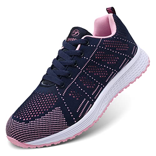 ANBIWANGLUO Damen Turnschuhe Sportliche Laufschuhe Schnürschuhe Atmungsaktive Outdoor Cross Trainer zum Joggen Blau 38 EU von ANBIWANGLUO