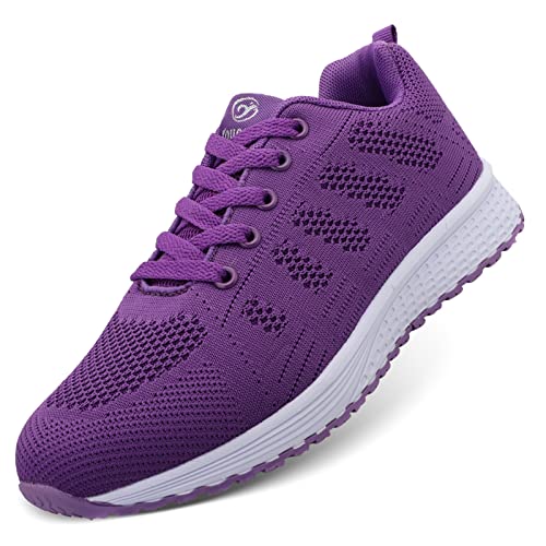 ANBIWANGLUO Damen Turnschuhe Sportliche Laufschuhe Schnürschuhe Atmungsaktive Outdoor Cross Trainer zum Joggen Lila 41 EU von ANBIWANGLUO