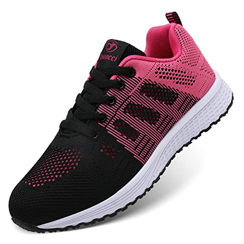 ANBIWANGLUO Damen Turnschuhe Sportliche Laufschuhe Schnürschuhe Atmungsaktive Outdoor Cross Trainer zum Joggen Rosa Rot 38 EU von ANBIWANGLUO