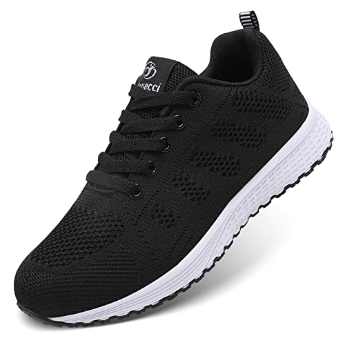 ANBIWANGLUO Damen Turnschuhe Sportliche Laufschuhe Schnürschuhe Atmungsaktive Outdoor Cross Trainer zum Joggen Schwarz 44 EU von ANBIWANGLUO