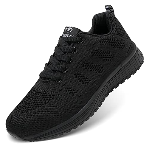 ANBIWANGLUO Damen Turnschuhe Sportliche Laufschuhe Schnürschuhe Atmungsaktive Outdoor Cross Trainer zum Joggen Vollschwarz 38 EU von ANBIWANGLUO