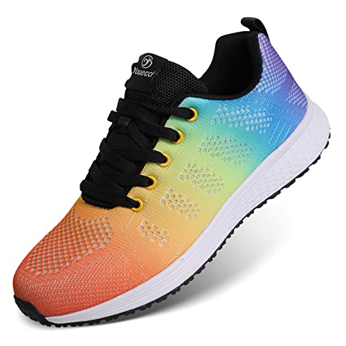 ANBIWANGLUO Damen Turnschuhe Sportliche Laufschuhe Schnürschuhe Atmungsaktive Outdoor Cross Trainer zum Joggen bunt 39 EU von ANBIWANGLUO