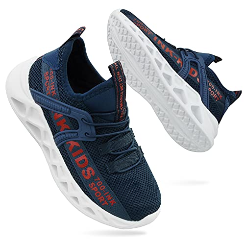 ANBIWANGLUO Jungen Mädchen Turnschuhe Kinder Strickschuhe Leichte Schnürschuhe Trail Running Sneakers Mesh Atmungsaktive Laufsportschuhe mit weichen Sohlen Blau 37 EU von ANBIWANGLUO