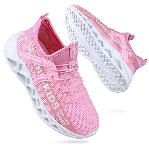 ANBIWANGLUO Jungen Mädchen Turnschuhe Kinder Strickschuhe Leichte Schnürschuhe Trail Running Sneakers Mesh Atmungsaktive Laufsportschuhe mit weichen Sohlen Pink 39 EU von ANBIWANGLUO