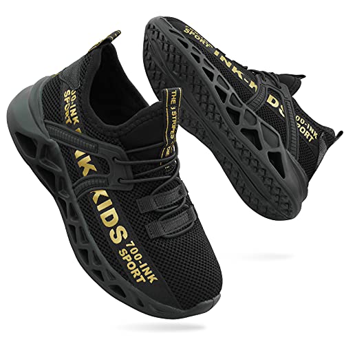 ANBIWANGLUO Jungen Mädchen Turnschuhe Kinder Strickschuhe Leichte Schnürschuhe Trail Running Sneakers Mesh Atmungsaktive Laufsportschuhe mit weichen Sohlen schwarz 38 EU von ANBIWANGLUO