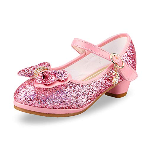 ANBIWANGLUO Prinzessin Schuhe Mädchen High Heels Sandalen Mädchen Pailletten Party Pumps Kinder 25 EU/Etikettengröße 26,Rosa von ANBIWANGLUO