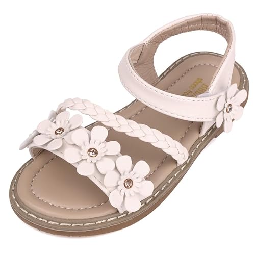 ANBIWANGLUO Sandalen Mädchen Leder Sandalen für Mädchen Sommerschuhe Mädchen Sandales Blumen Weiß,23 EU von ANBIWANGLUO