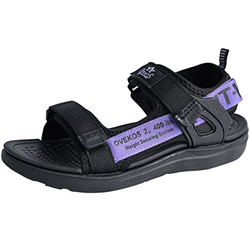 ANBIWANGLUO Sandales Mädchen Sportsandalen Kind Mädchen Sandalen 2-Riemen Kinder Schuhe Sommer für Pool Schwimmbad Strand 34 EU,Schwarz Lila von ANBIWANGLUO