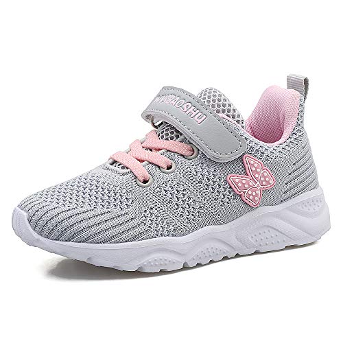 ANBIWANGLUO Turnschuhe Mädchen Leichte Tennisschuhe Atmungsaktive Laufschuhe Kinder Leichte Sportschuhe 34 EU,Grau von ANBIWANGLUO