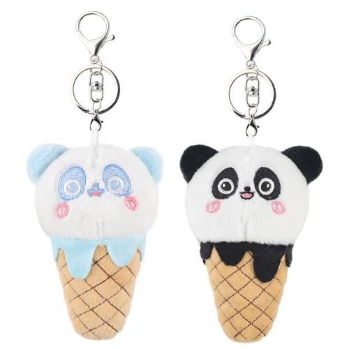 ANBOOR 2Pack Kleine Stofftiere 4,7” Eiscreme Panda Plüschtier mit Schlüsselanhänger Auszeichnung Gastgeschenk Füllungen Eiscreme Plüschtiere Tier Spielzeug Partygeschenke Weihnachten (Blau, Schwarz) von ANBOOR