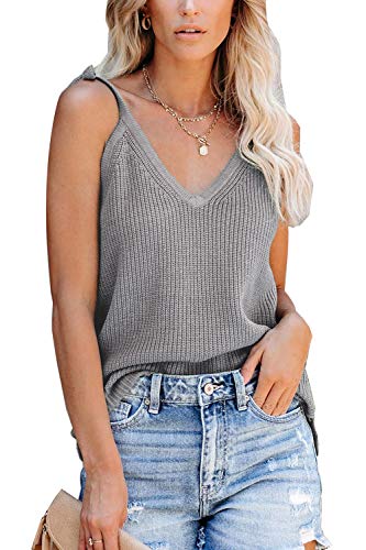 ANCAPELION Damen Cami Tank Top Sommer V-Ausschnitt Stricken Weste Ärmellose Shirt Elegant Oberteile Grau S von ANCAPELION