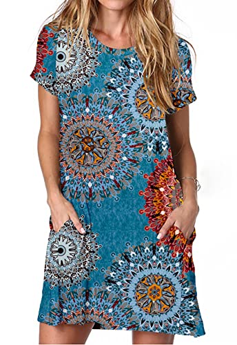 ANCAPELION Damen Kurzarm T-Shirt Kleid Freizeitkleid A-Linie Minikleid Kurz Sommerkleid Lose Tunika Rundhals Langes Shirt Böhmen M von ANCAPELION