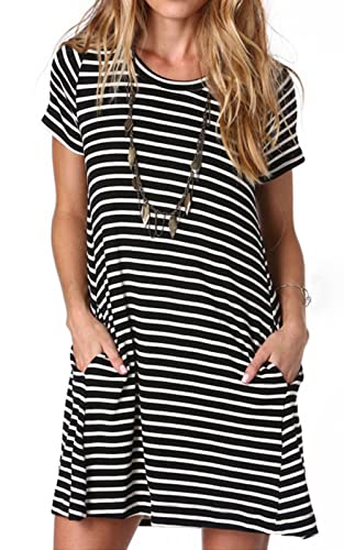 ANCAPELION Damen Kurzarm T-Shirt Kleid Freizeitkleid A-Linie Minikleid Kurz Sommerkleid Lose Tunika Rundhals Langes Shirt Streifen M von ANCAPELION