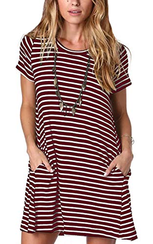 ANCAPELION Damen Kurzarm T-Shirt Kleid Freizeitkleid A-Linie Minikleid Kurz Sommerkleid Lose Tunika Rundhals Langes Shirt Streifen XL von ANCAPELION