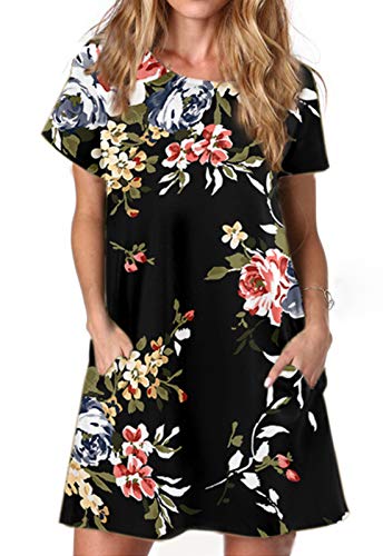 ANCAPELION Damen Kurzarm T-Shirt Kleid Freizeitkleid A-Linie Minikleid Kurz Sommerkleid Lose Tunika Rundhals Langes Shirt XXL von ANCAPELION