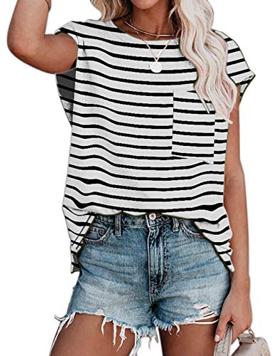 ANCAPELION Kurzarm Sommer Tops Lose Oberteile Rundhals Damen Casual T-Shirt Weiß L von ANCAPELION