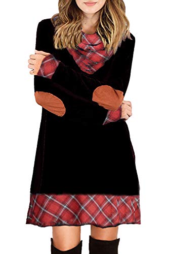 Ancapelion Damen Langarm Minikleid Kariertes Kleid Rollkragen Strickkleid A-Linie Sweater Herbstkleid Lose Kleider Pullover Kleid für Winter Herbst, Schwarz, XL Ancapelion Damen Langarm Minikleid Kariertes Kleid Rollkragen Strickkleid A-Linie Sweater Herbstkleid Lose Kleider Pullover Kleid für Winter Herbst, Schwarz, XL von ANCAPELION