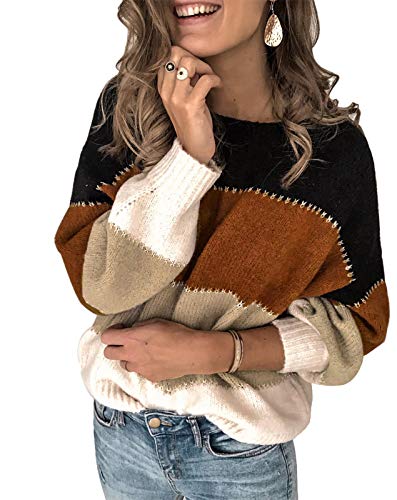 Ancapelion Damen Strickpullover Langarm Rundhals, A-Schwarz, Large von ANCAPELION