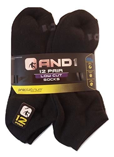 12 Paar Ankle Socks AND1 schwarz niedrig geschnitten Herren Größe 39-47 und 1 Proplatinum, Schwarz, 37.5-46.5 EU von AND1