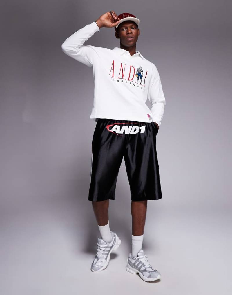 AND1 - Oversize-Sportshorts in Schwarz mit Motiv-Print und Longline-Schnitt von AND1