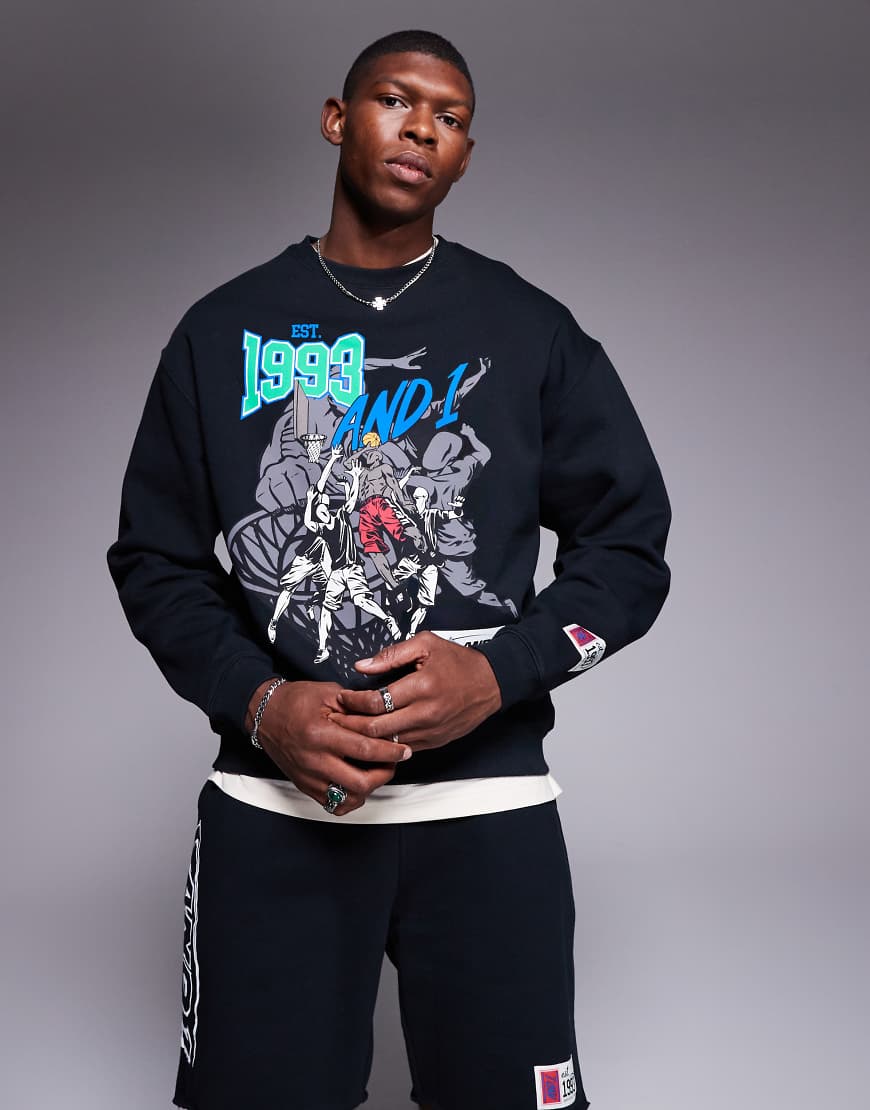 AND1 - Oversize-Sweatshirt in Schwarz mit Sport-Print AND1 - Oversize-Sweatshirt in Schwarz mit Sport-Print von AND1