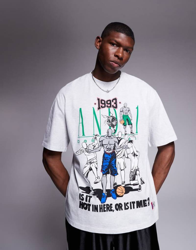 AND1 - Oversize-T-Shirt in Hellgrau mit Sport-Print von AND1