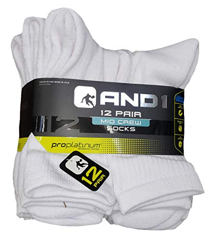 AND1 ProPlatinum Mid Crew Socken, Weiß, 12 Paar, Weiss/opulenter Garten, 37.5-46.5 EU von AND1